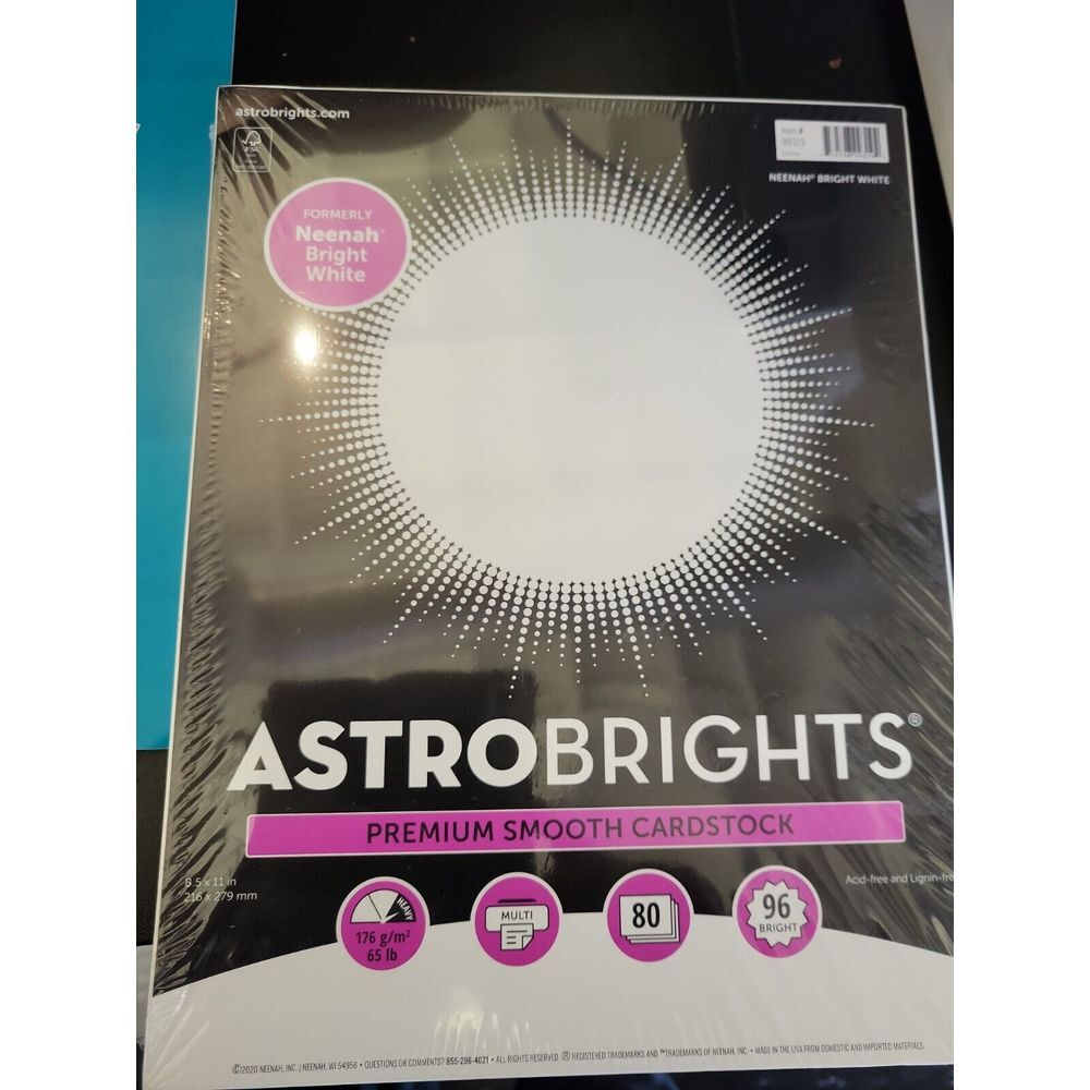 NEW Astrobrights Neenah White 8.5" x 11" 65lb‎ White 80 Sheets Item #99319